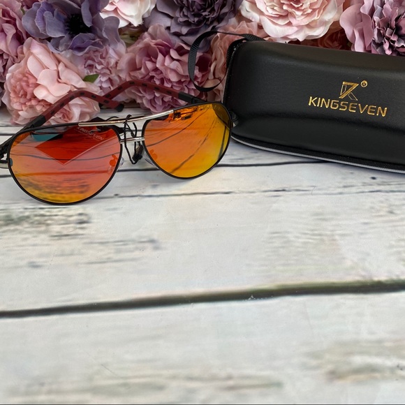 KINGSEVEN Vintage Red Mirrored Polarized Aviator Sunglasses - Picture 6 of 16